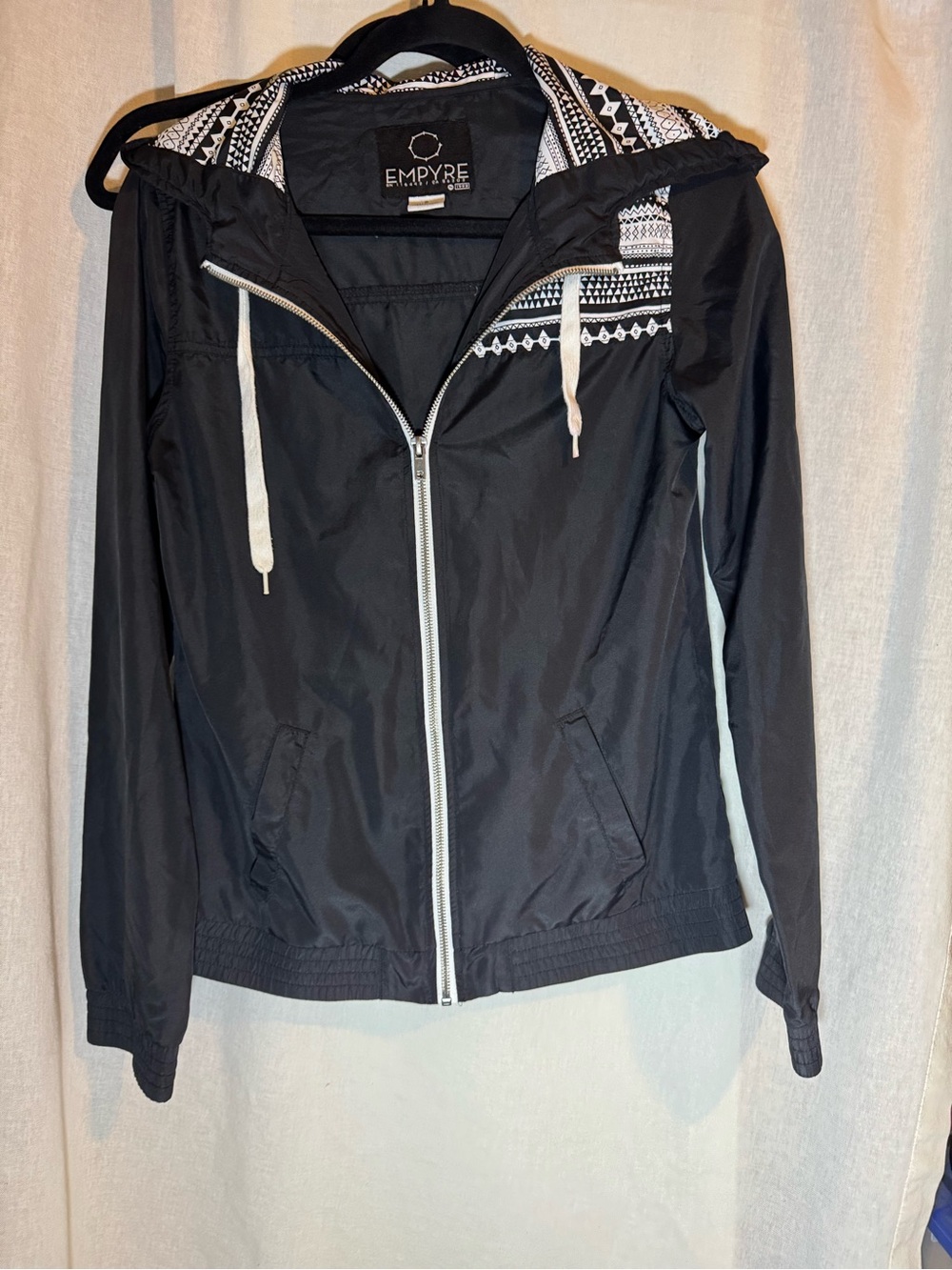 Empyre Black Hooded Zip Jacket with White Tribal Trim